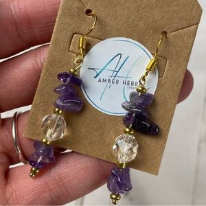 Purple Amethyst & Clear Quartz Crystal Drop Earrings